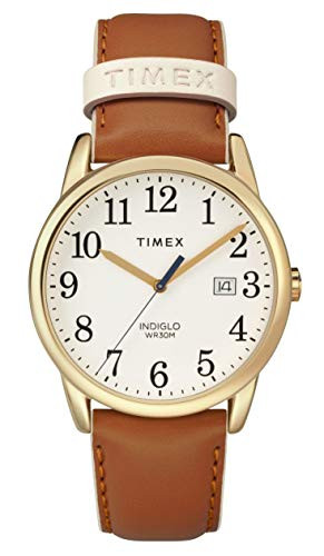 Timex Women's Easy Reader 38mm Watch – Gold-Tone Case Cream Dial with Brown & Pink Leather Strap | Amazon (US)