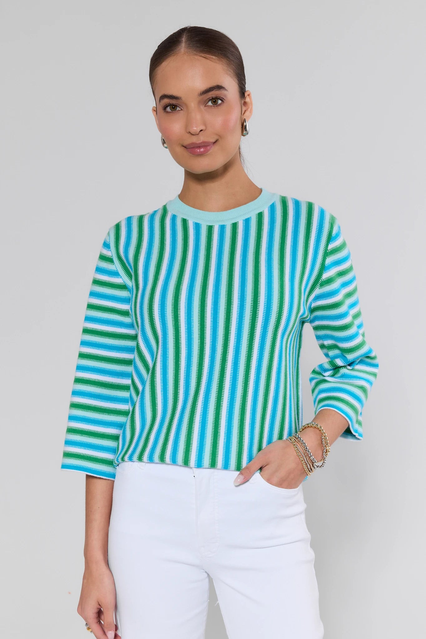 Braylen Green Striped Sweater | Avara