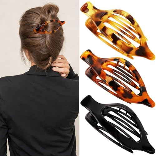 Atoden Flat Hair Clips Duckbill Large Claw Clips for Thick Medium Thin Hair 3Pcs Non Slip French Barrettes Alligator Accessories for Women Girls Leopard Black | Amazon (US)