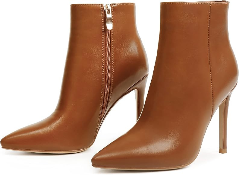 HECATER Ankle Boots for Women Stiletto High Heel Pointed Toe Boots with Zipper | Amazon (US)