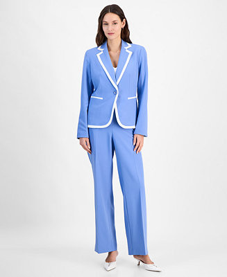 Le Suit Contrast-Tipped Pant Suit Set Regular & Petite Sizes - Macy's | Macy's