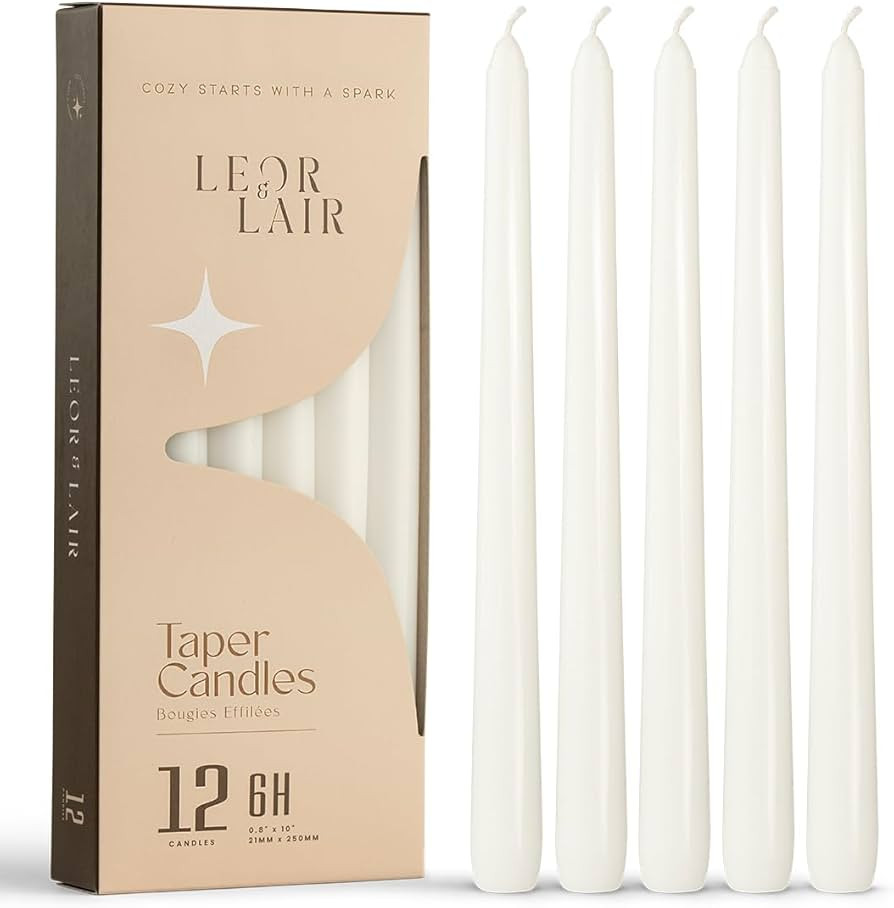 Leor & Lair White Taper Candles - 12 Pack 10" White Candlesticks - Unscented Long Burning Candle ... | Amazon (US)