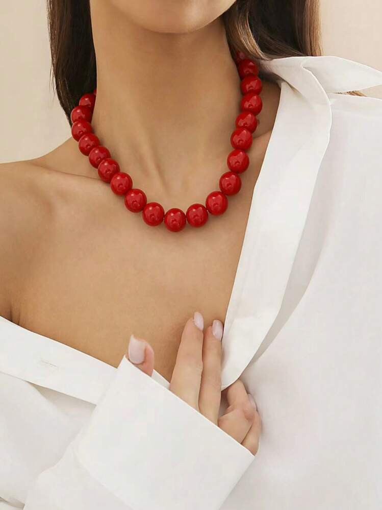 1pc Exaggerated Colorful Acrylic Beaded Necklace, Fashion Geometric Round Beads Choker Necklace F... | SHEIN