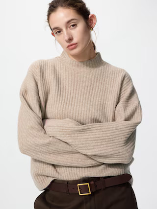 Women's Souffle Yarn Mock Neck Sweater Beige Medium UNIQLO US | UNIQLO (US)