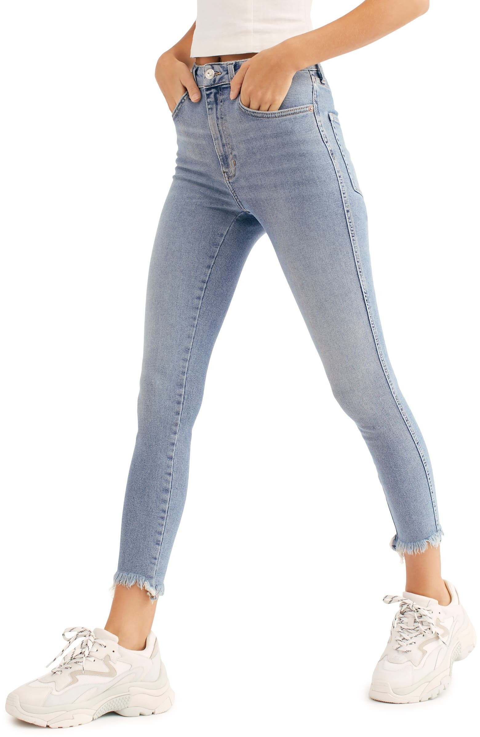 High Waist Crop Raw Hem Denim Leggings | Nordstrom