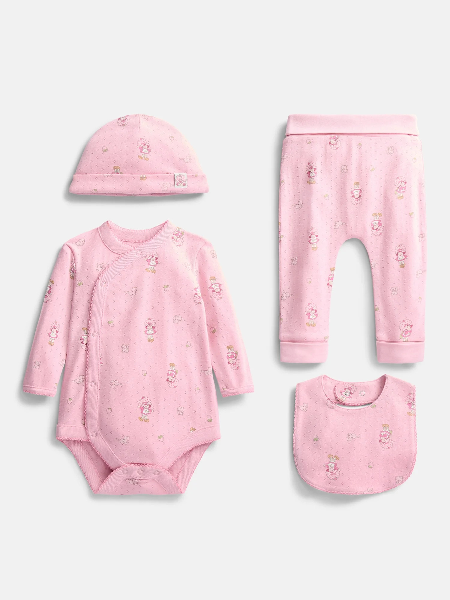 Strawberry Shortcake Unisex Baby Allover Print Take Me Home Layette Outfit Set, 4-Piece, Sizes Pr... | Walmart (US)