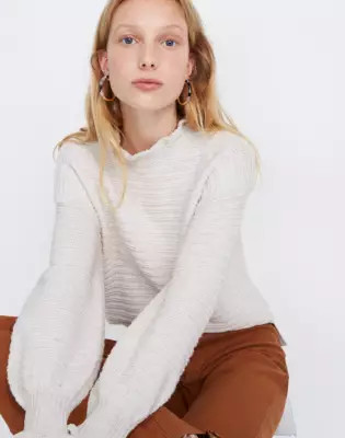 Ruffle-Neck Pullover Sweater in Cotton-Merino Yarn | Madewell