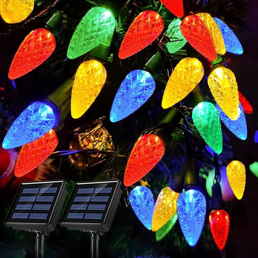 2 Pack Solar Christmas Lights Outdoor, 50 LED C6 Strawberry String Lights, 8 Modes Waterproof Xma... | Amazon (US)