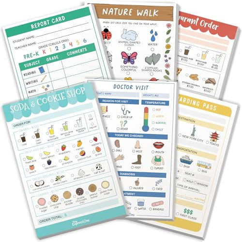 Tiny Expressions Playtime Notepads - 6-Pack Kids Pretend Play Notepads - 40 Pages Each of Restaurant, Doctor, Boarding Pass, Report Card, Nature Walk & Soda Shop for Imaginative Role Play | Amazon (US)