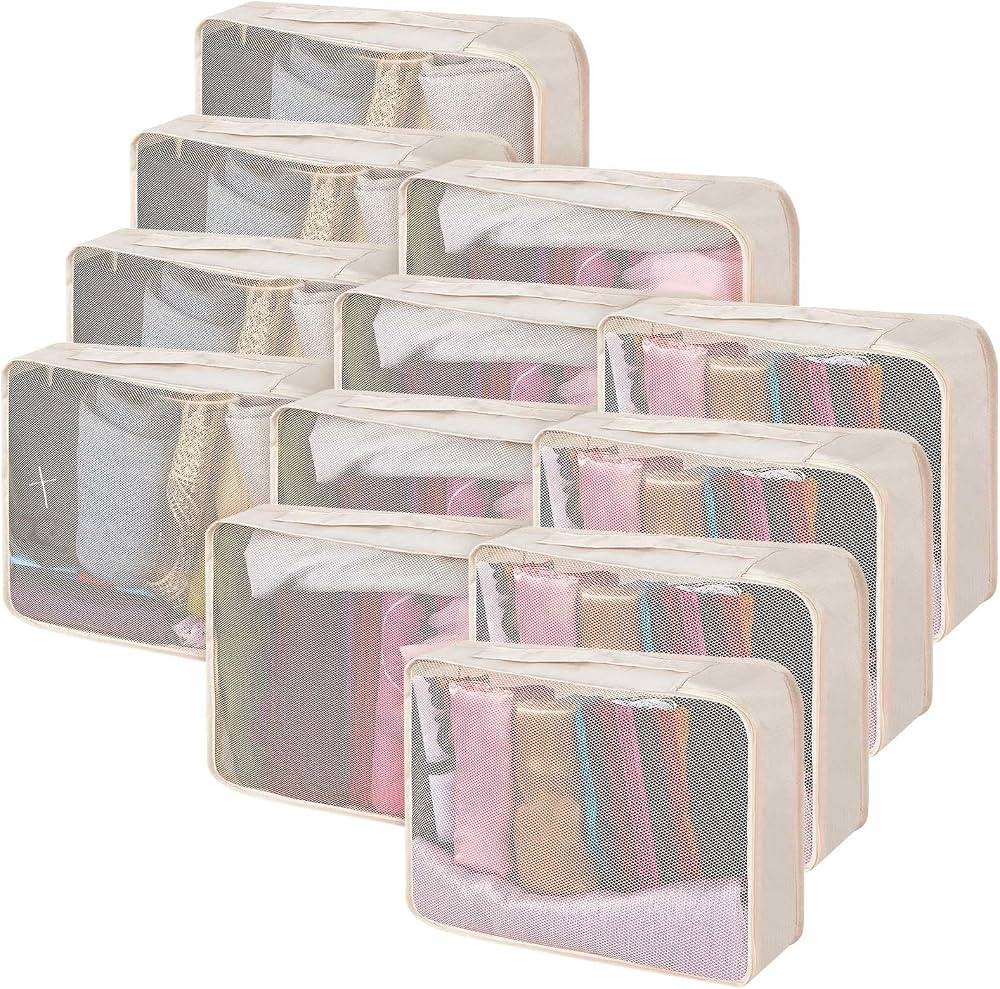 Silkfly 12 Pcs Packing Cubes for Suitcase Travel Luggage Bags Bulk Mesh Organizer Set for Hiking ... | Amazon (US)