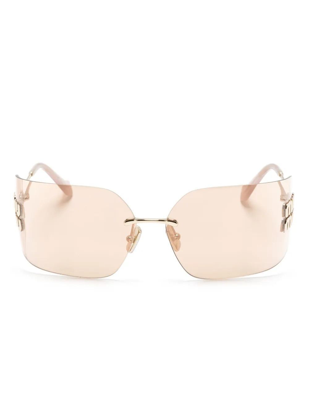 Miu Miu Eyewear logo-plaque wraparound-frame Sunglasses | Gold | FARFETCH | Farfetch Global