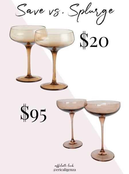 Save vs splurge summer glassware! $20 set of two coupes vs Estelle glassware set for $95!

Wine glasses // champagne coupes // colored glasses // cocktail glasses 

#LTKHome #LTKFindsUnder50