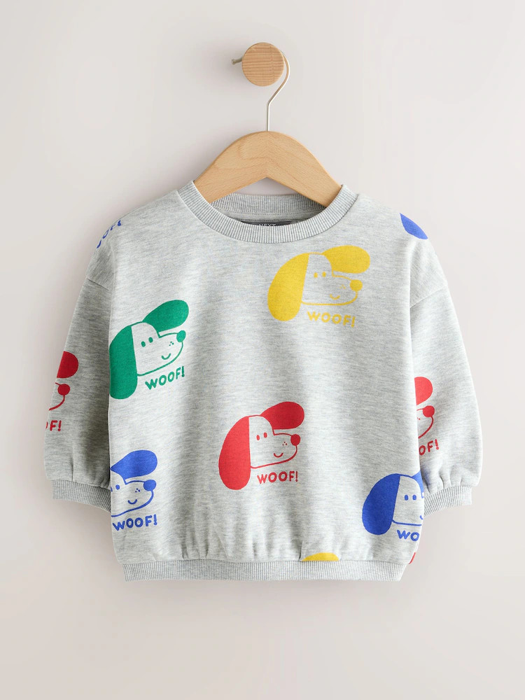 Grey Printed Dogs All Over Printed Crew Neck Sweat Top (3mths-7yrs) | Next EU