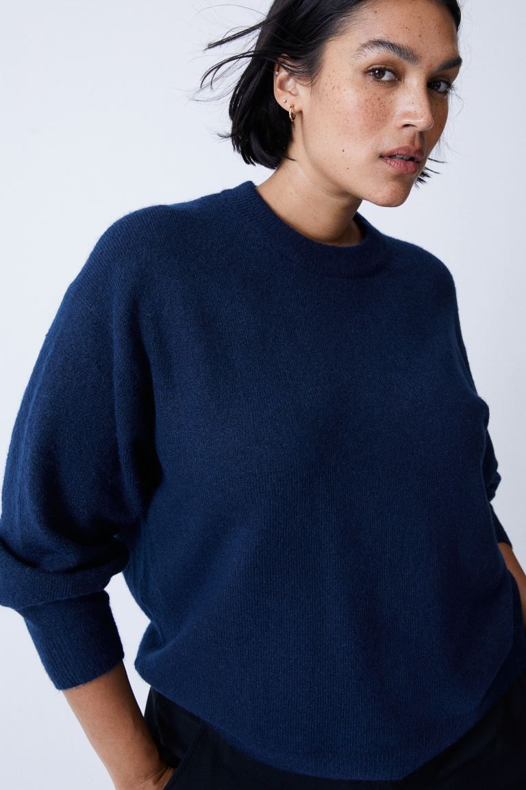Knitted jumper - Navy blue - Ladies | H&M GB | H&M (UK, MY, IN, SG, PH, TW, HK)