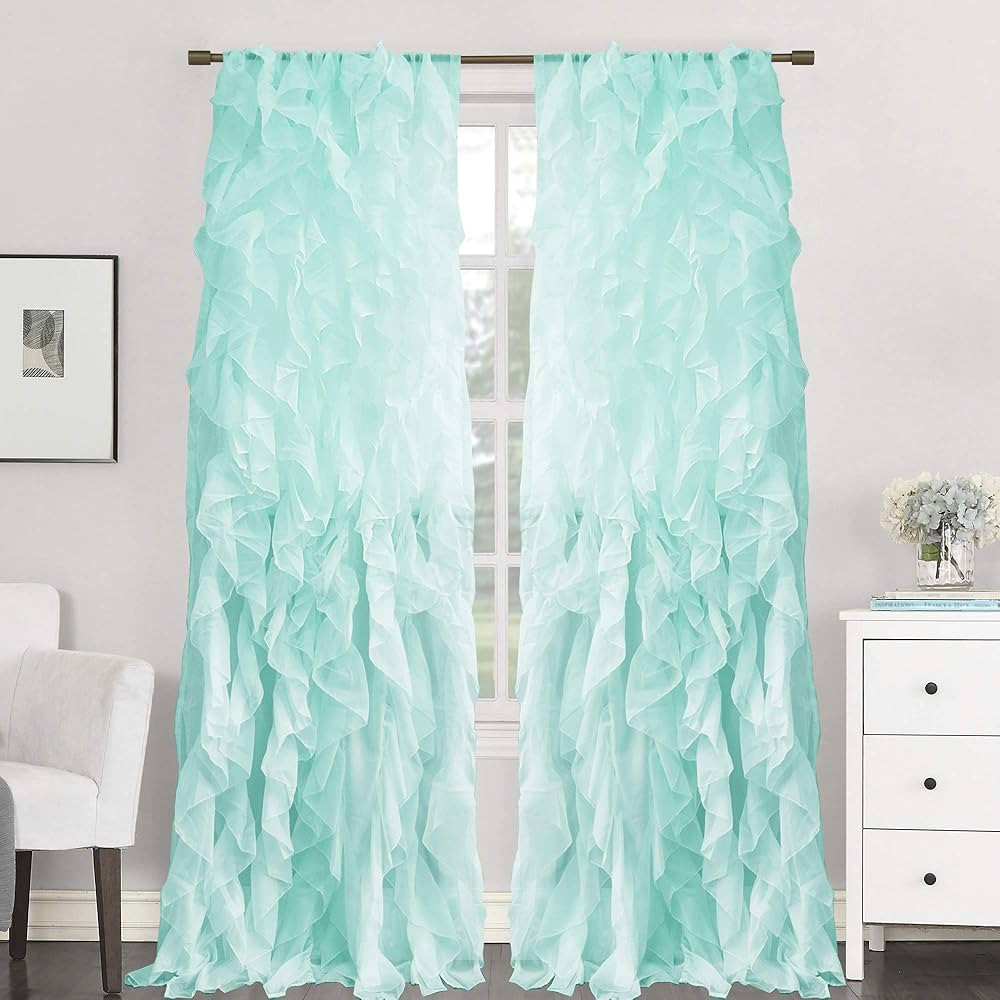 Sweet Home Collection 2 Pack Window Panel Sheer Voile Vertical Ruffled Waterfall Curtains | Amazon (US)