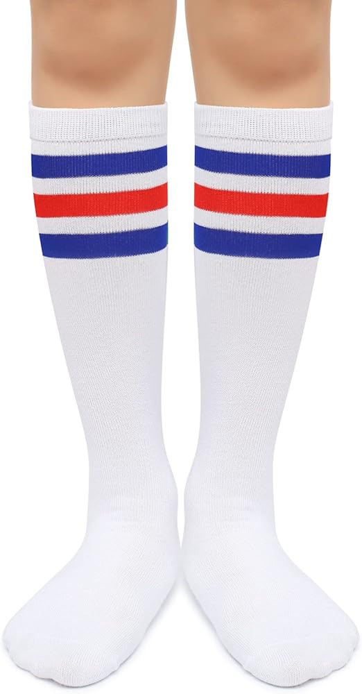 Henwarry Kids Over the Calf Tube Socks Classical Stripes Cotton Soft Athletic Socks for Boys Girl... | Amazon (US)