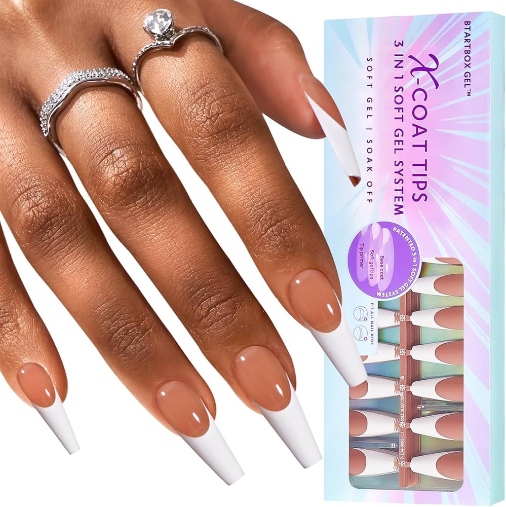 btartboxnails French Tip Gel Nails, 320pcs Brown XL Long Coffin French Gel Nail Tips, French Tip ... | Amazon (US)