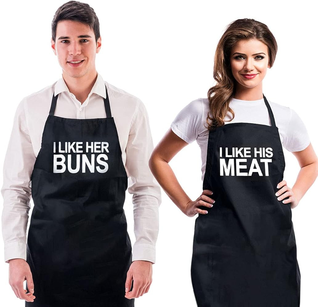 Funny Couple Aprons (2 Pack) & Gift Bag - I Like her Buns, I Like His Meat, Kitchen Couple Apron ... | Amazon (US)
