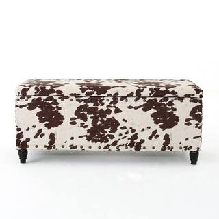 Tatiana Brown and White Polyester Storage Bench with Studs | The Home Depot