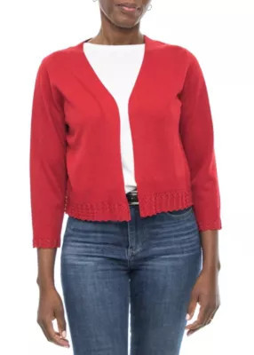 Nina Leonard Women's 3/4 Ruffle Cardigan, Red, Small | Belk