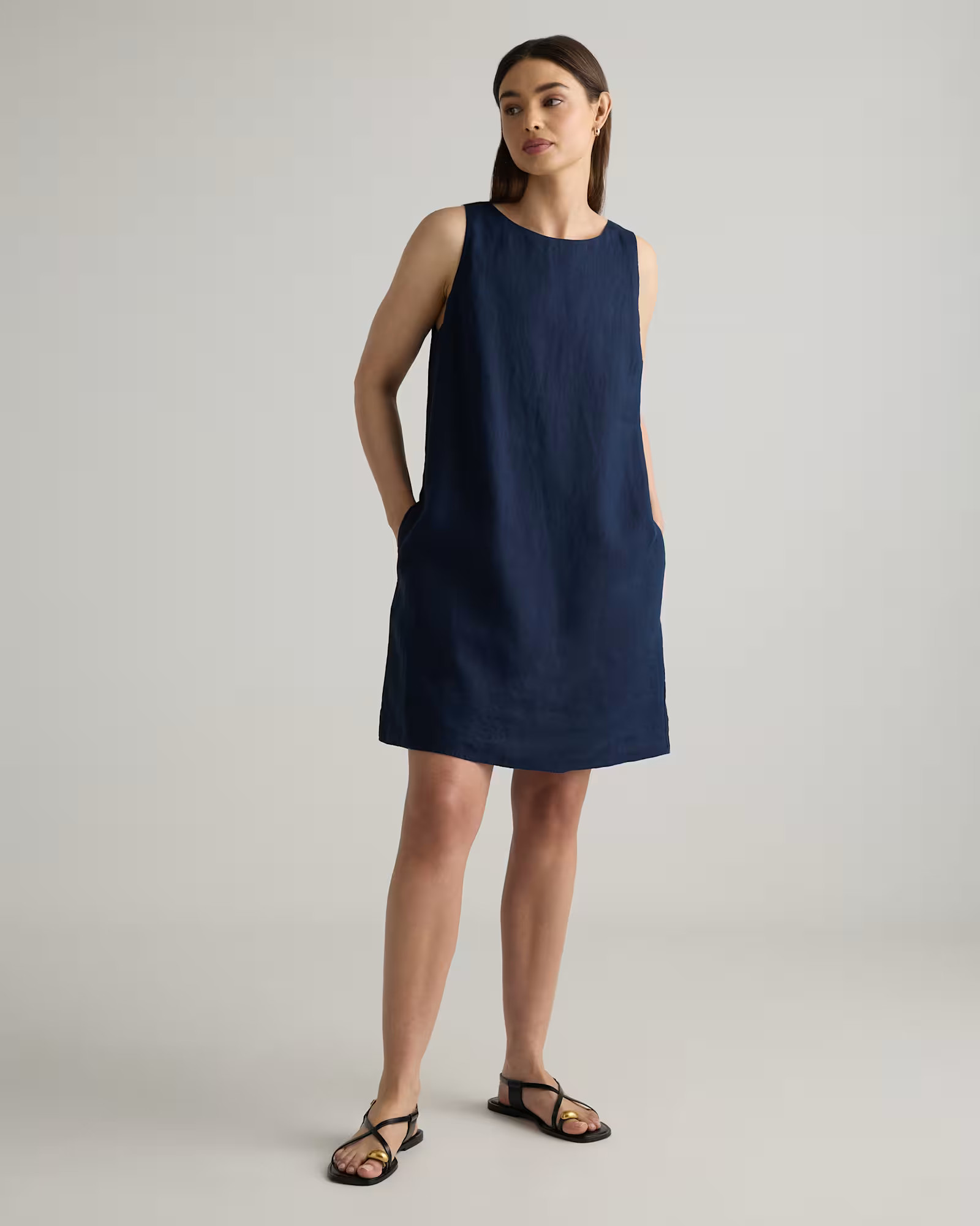 100% European Linen Tank Mini Dress in Deep Navy | Quince