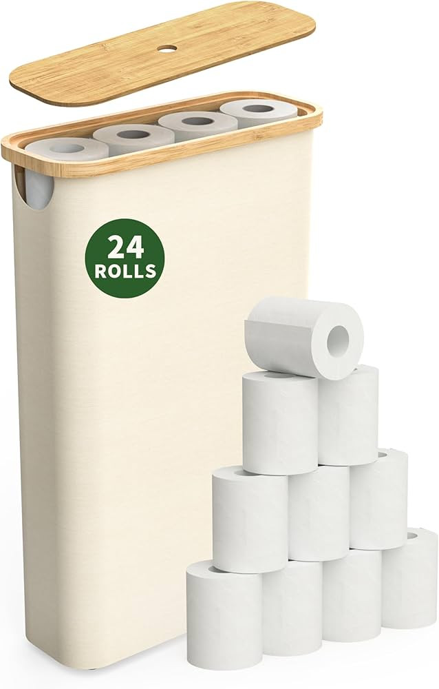 Toilet Paper Basket 48L, Toilet Paper Storage with Lid for up to 18-24 Rolls, Waterproof Bathroom... | Amazon (US)