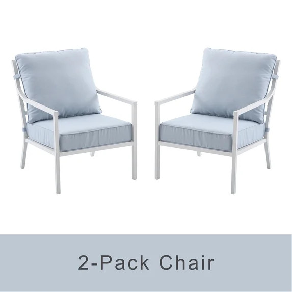My Texas House Cambria 2-Pack Steel Outdoor Patio Conversation Chairs, White/Blue | Walmart (US)