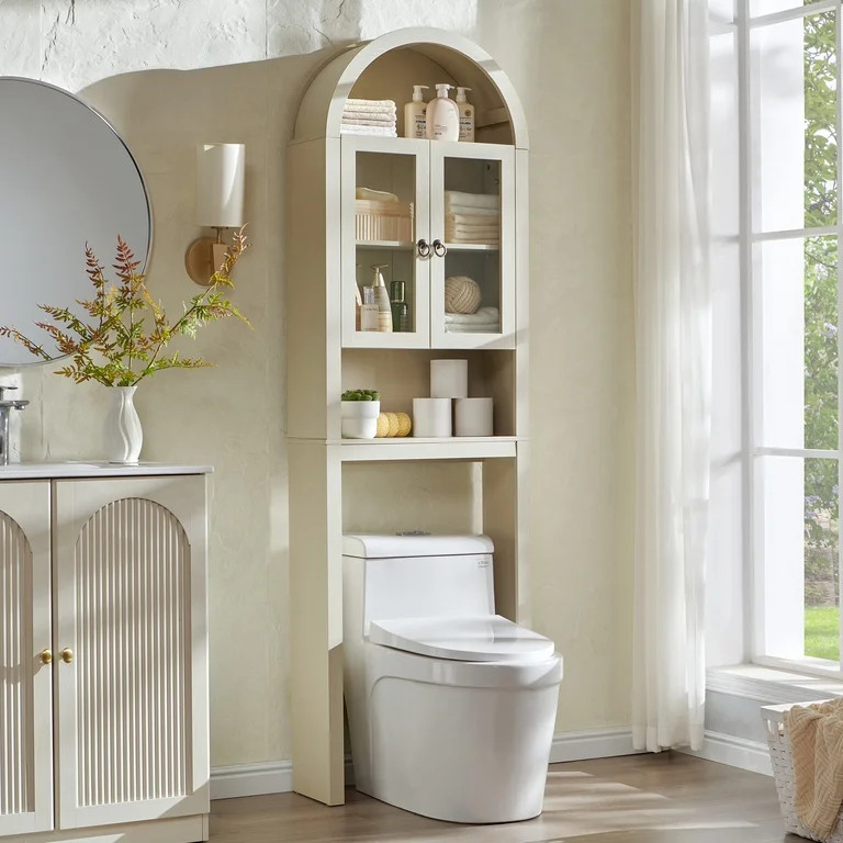 SinCiDo Arched Over The Toilet Storage Cabinet, Modern Bathroom Shelf Over Toilet with Acrylic Do... | Walmart (US)