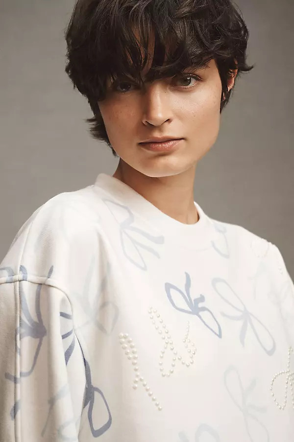Pearl " I Do" Bow Crew-Neck Sweatshirt | Anthropologie (US)