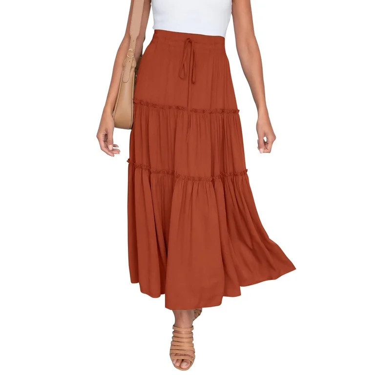 HONGYFEG Women's Summer Elastic High Waist Boho Maxi Skirt Casual Drawstring A Line Long Skirt Sw... | Walmart (US)