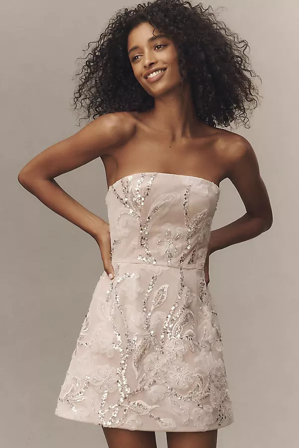 Marisa Strapless Sequin Floral Mini Dress | Anthropologie (US)