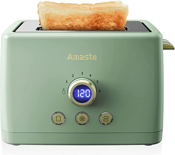 2 Slice Toaster, Retro Bread Toaster with LED Display, Extra Wide Slots Toasters with 6 Bread Sha... | Amazon (US)