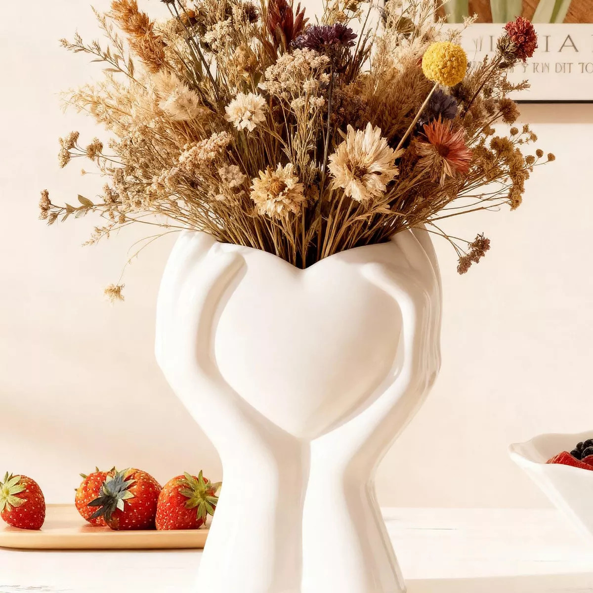 Angel Sar Heart Held in Two Hands White Vase, Cute Modern Small Ceramic Flower Vase for Pampas Gr... | Target