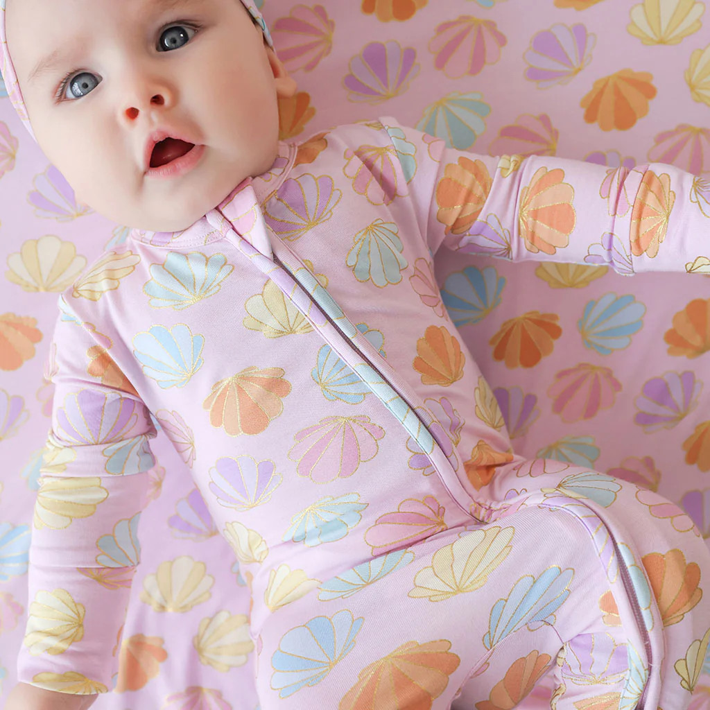 Seashells Pink Long Sleeve Shelly Pink Convertible One Piece | Posh Peanut® | Posh Peanut
