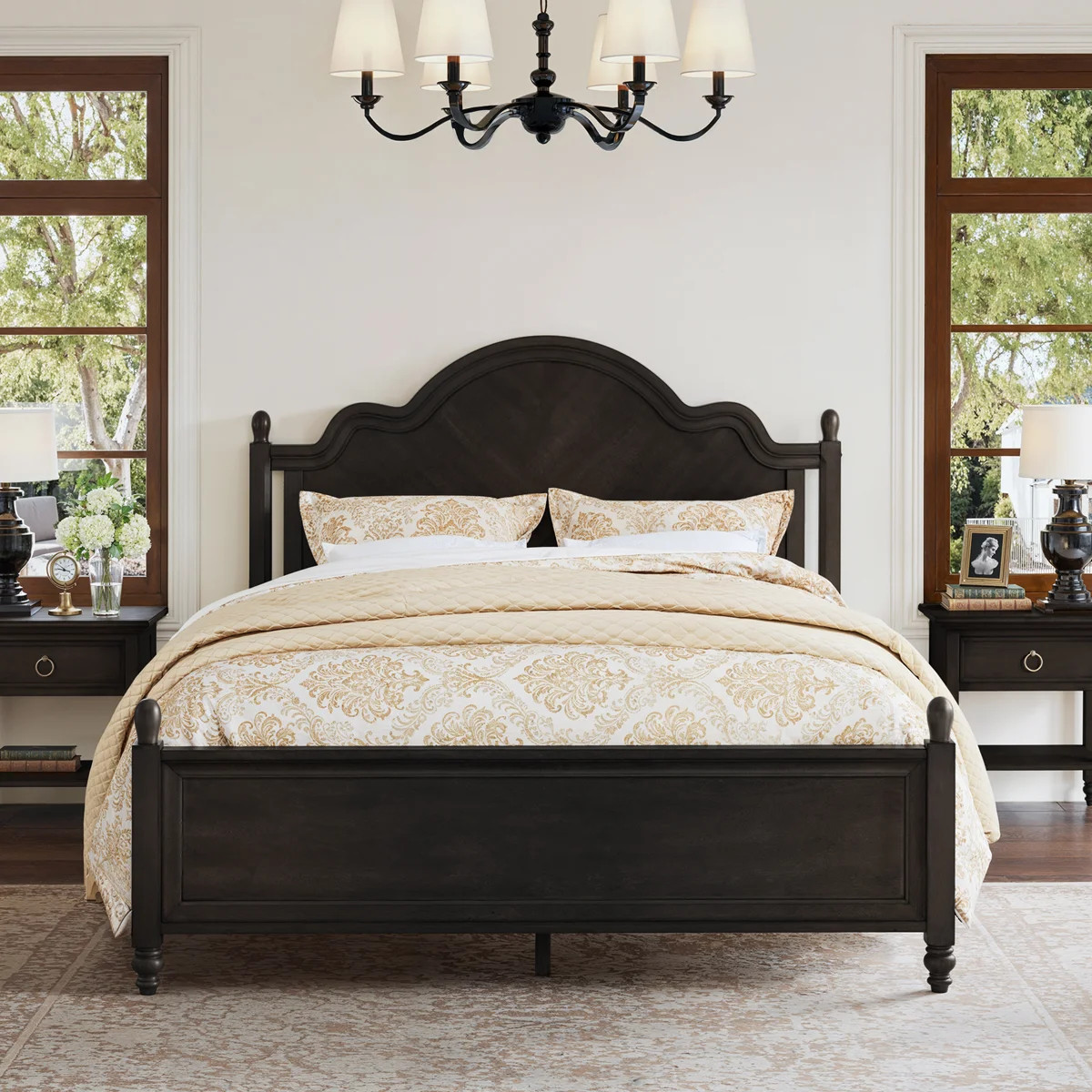 Mid-Century Modern Solid Wood Bed with Herringbone-Inspired Pattern Headboard | Wayfair North America