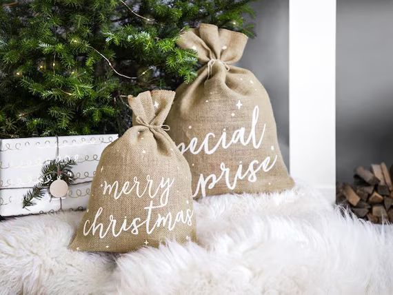 Merry Christmas Jute Sack  Natural Brown Hessian Christmas | Etsy | Etsy (US)