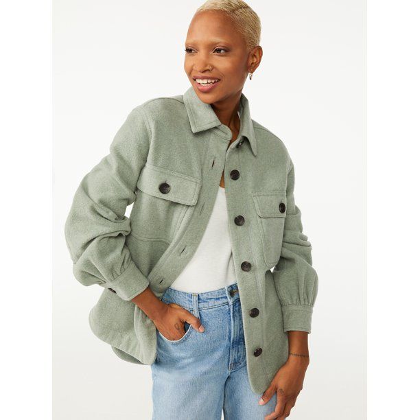 Free Assembly Women's Shirt Jacket with Gathered Sleeves | Walmart (US)