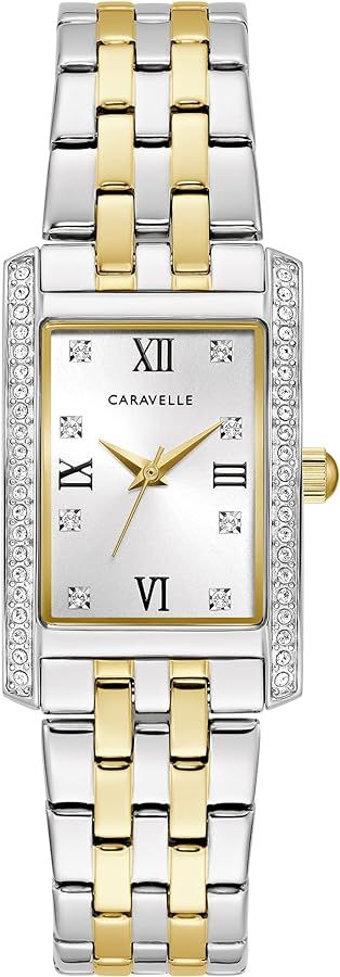 Caravelle by Bulova Ladies' Classic Crystal 3-Hand Quartz Watch, Roman Numeral Markers, Rectangle... | Amazon (US)