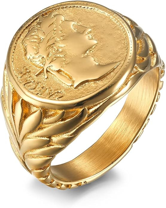 Stainless Steel Vintage Signet Rings for Men Women Roman Empire Caesar The Great Coin Statement R... | Amazon (US)
