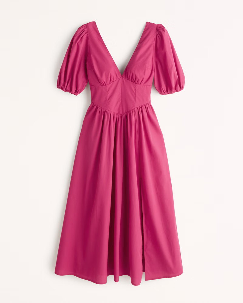 Puff Sleeve Corset Midi Dress | Abercrombie & Fitch (US)