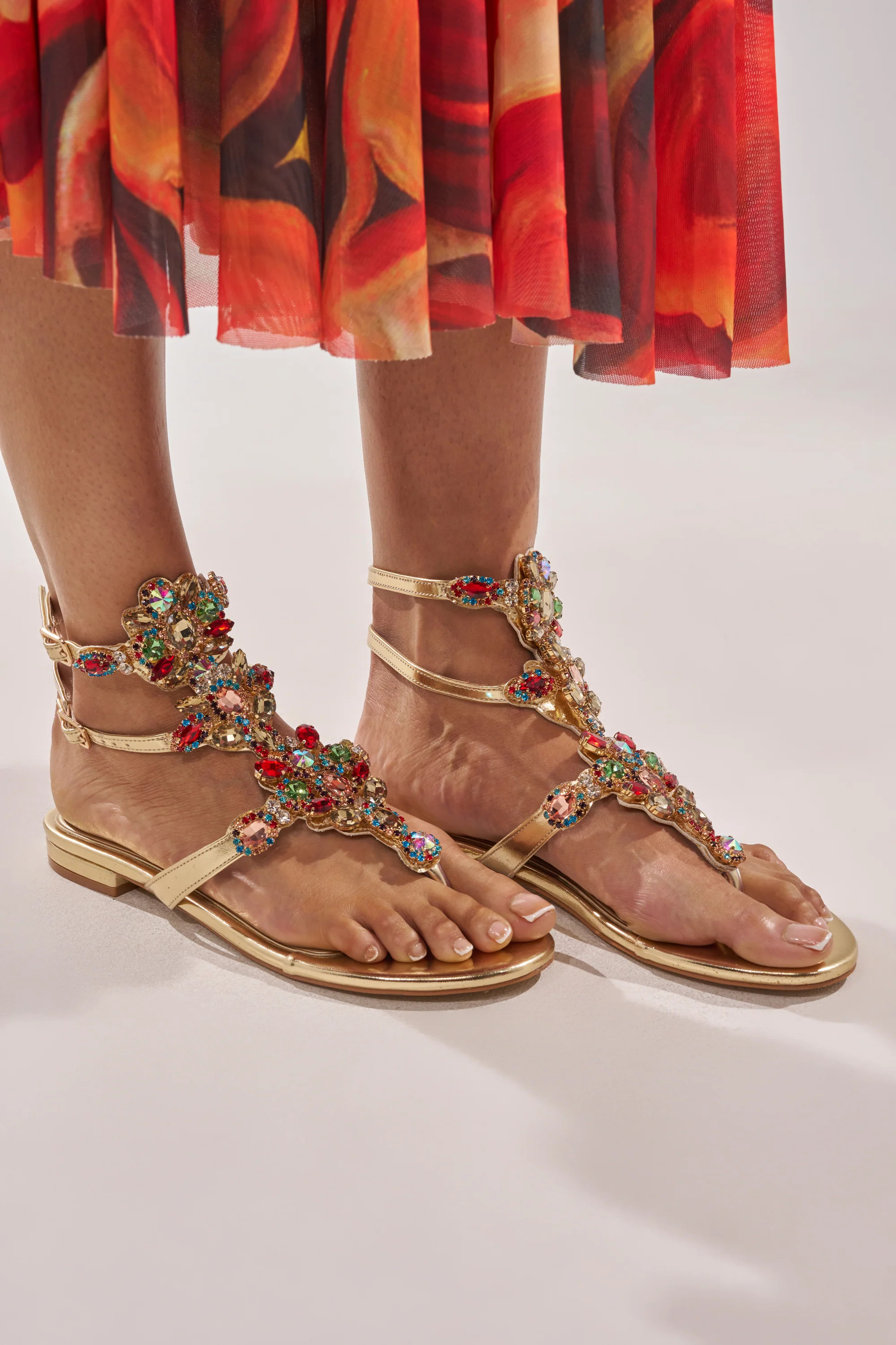 AZALEA WANG OLISA GOLD RHINESTONE EMBELLISHED FLAT SANDAL | AKIRA