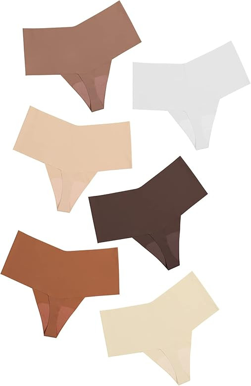 DEANGELMON Women Seamless Thongs No Show Thong Underwear Workout Panties High Waist T... | Amazon (US)