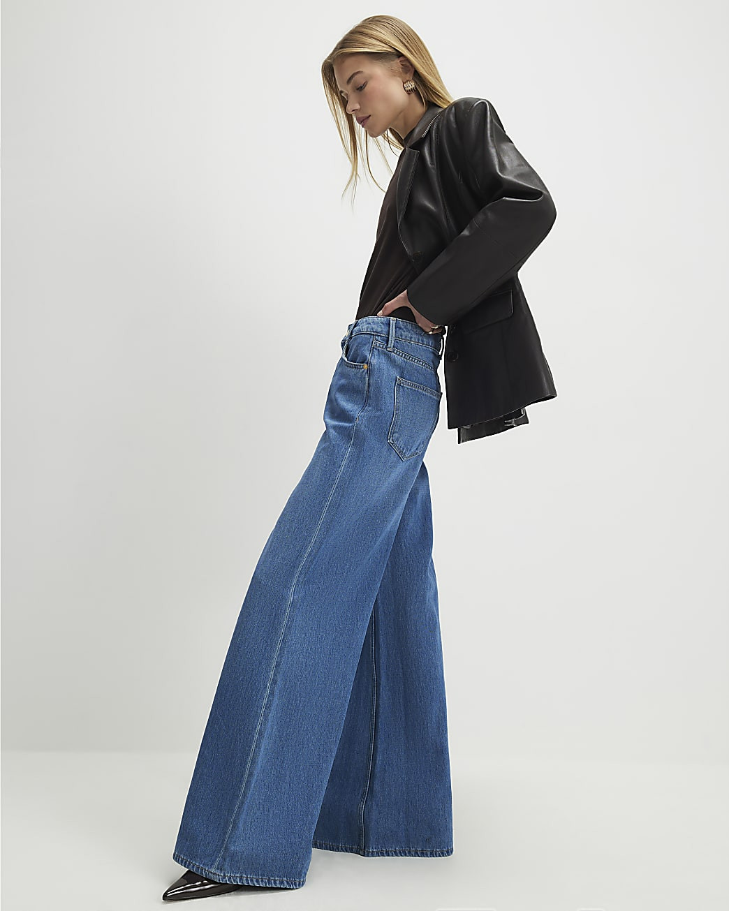 Blue High Waisted Soft Wide Leg Jeans | River Island UK & IE