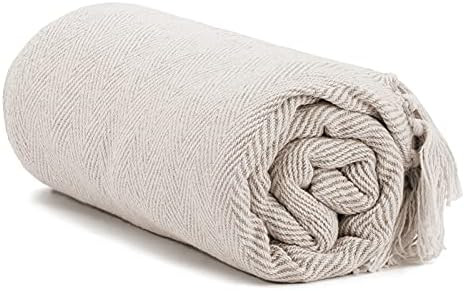 Americanflat Zaina Throw Blanket in Cream Herringbone - 100% Cotton with Fringe - 50" x 60" | Amazon (US)