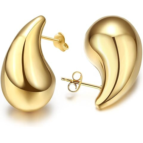 PAVOI 14K Gold Plated 925 Sterling Silver Post Teardrop Chunky Hoop Earrings - Lightweight Drop E... | Amazon (US)