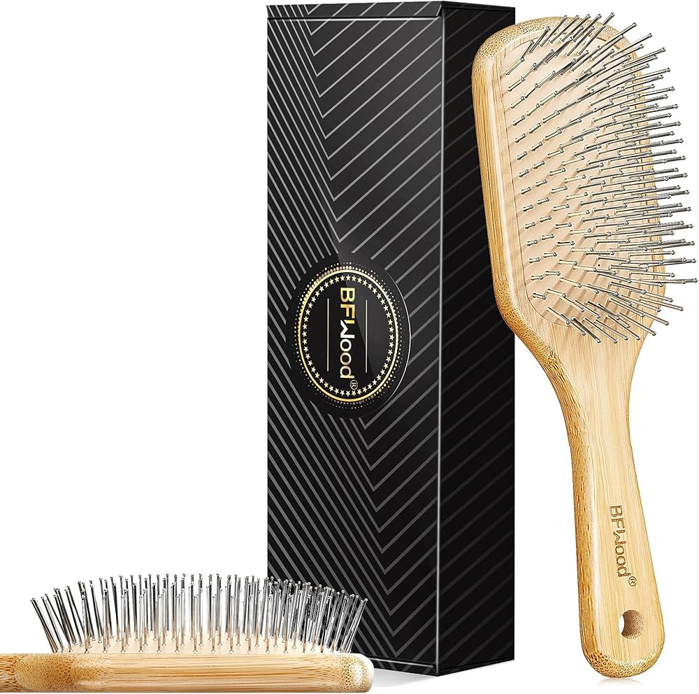 BFWood Bamboo Hair Brush with Steel Bristles, Help Hair Growth and Massaging Scalp | Amazon (US)