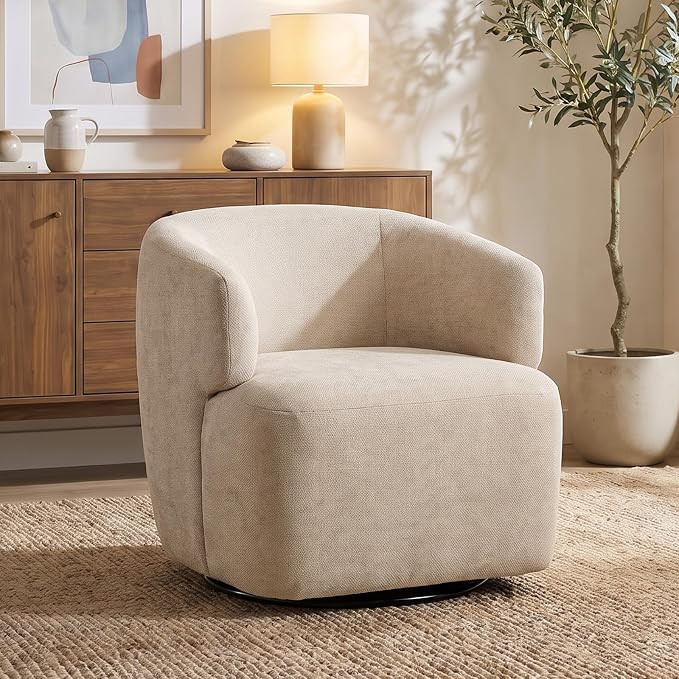 Swivel Accent Chair, Chenille Barrel Chair, Beige | Amazon (US)