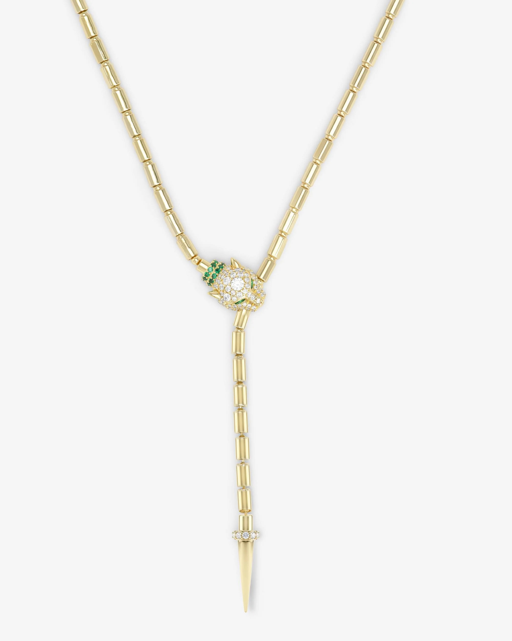 Jaguar Bolo Lariat Necklace - Gold|White Diamondettes | Melinda Maria Jewelry