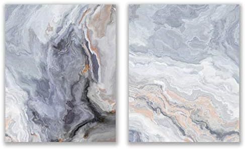Dark Grey Agate Prints - Set of 2 (8x10) Glossy Modern Abstract Geode Gold Marble Wall Art Decor | Amazon (US)