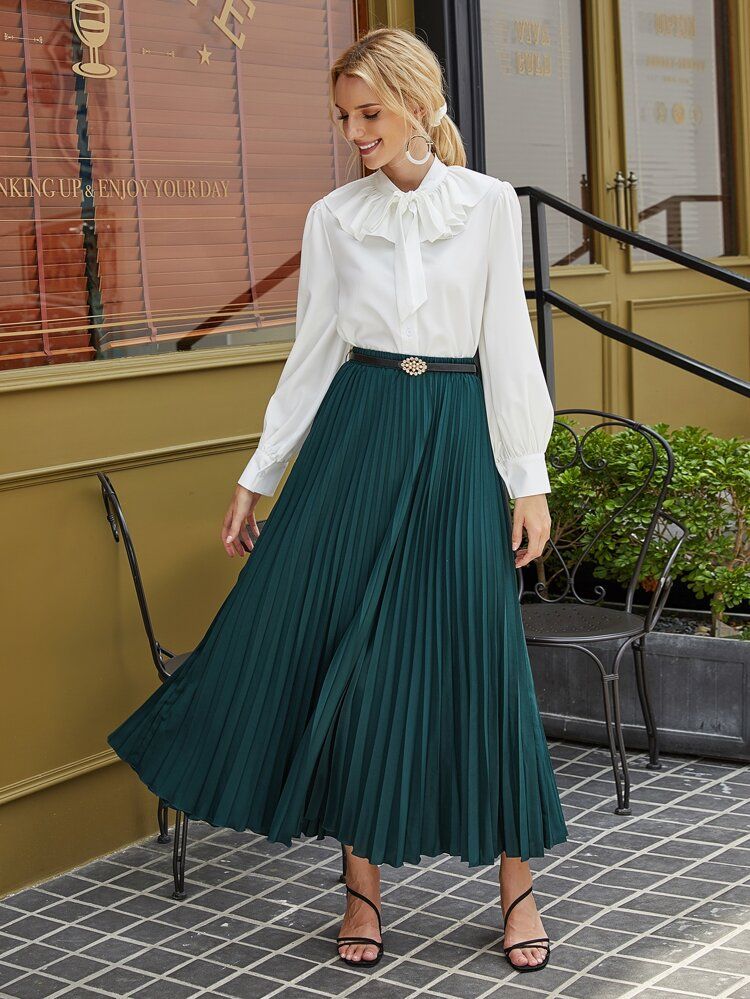 Solid Elastic Waist Pleated Skirt | SHEIN